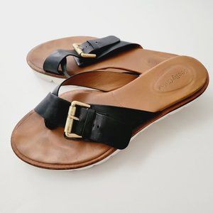 See By Chloe Black Brass Buckle Slip On Lug Sandals Size 9 US/40 EU